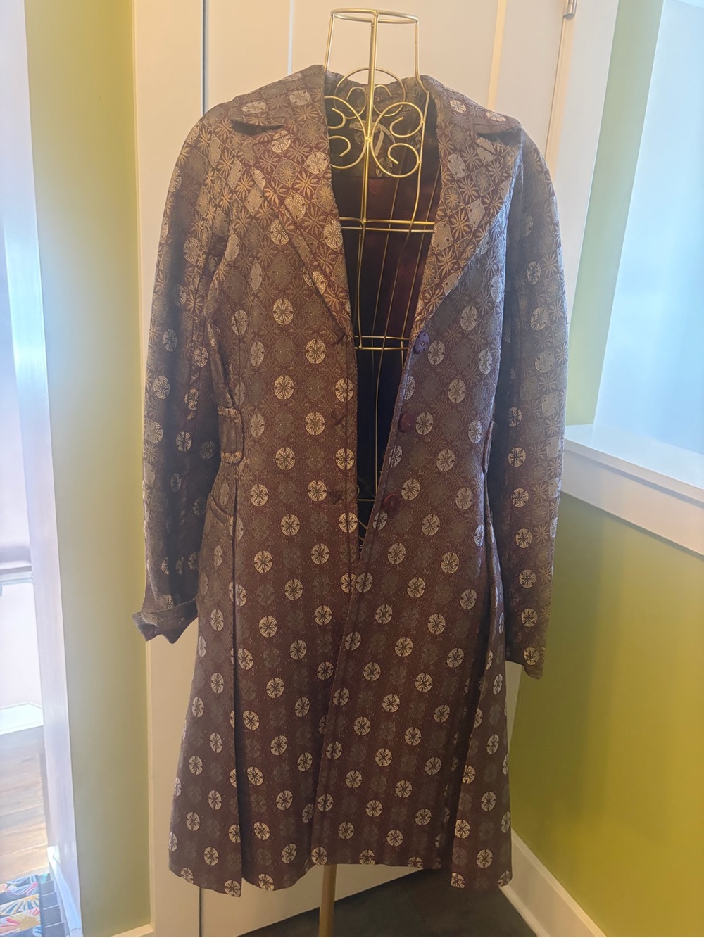 Leon Max Burgundy Printed Long Women's Dress Coat